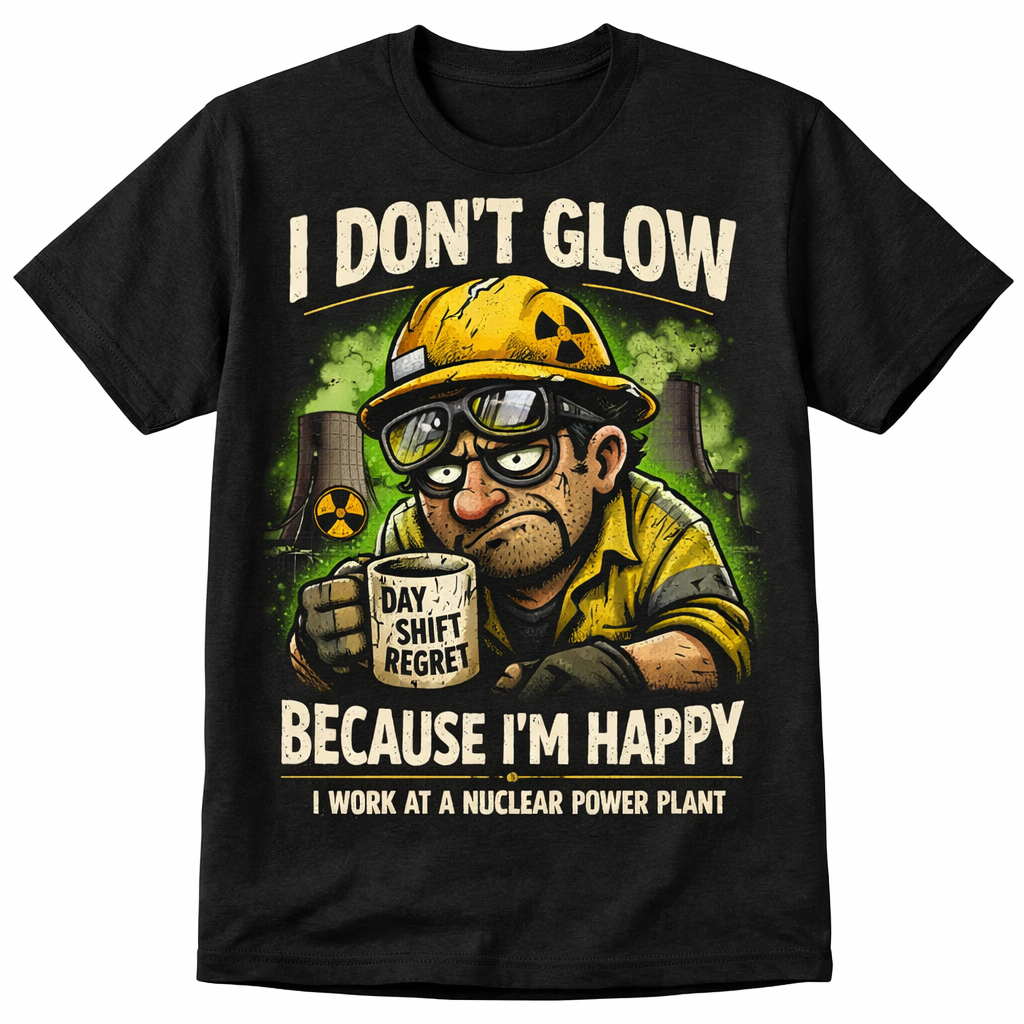 I Don't Glow Because I'm Happy Nuclear Power Plant Worker T-Shirt - Funny Day Shift Regret Tee