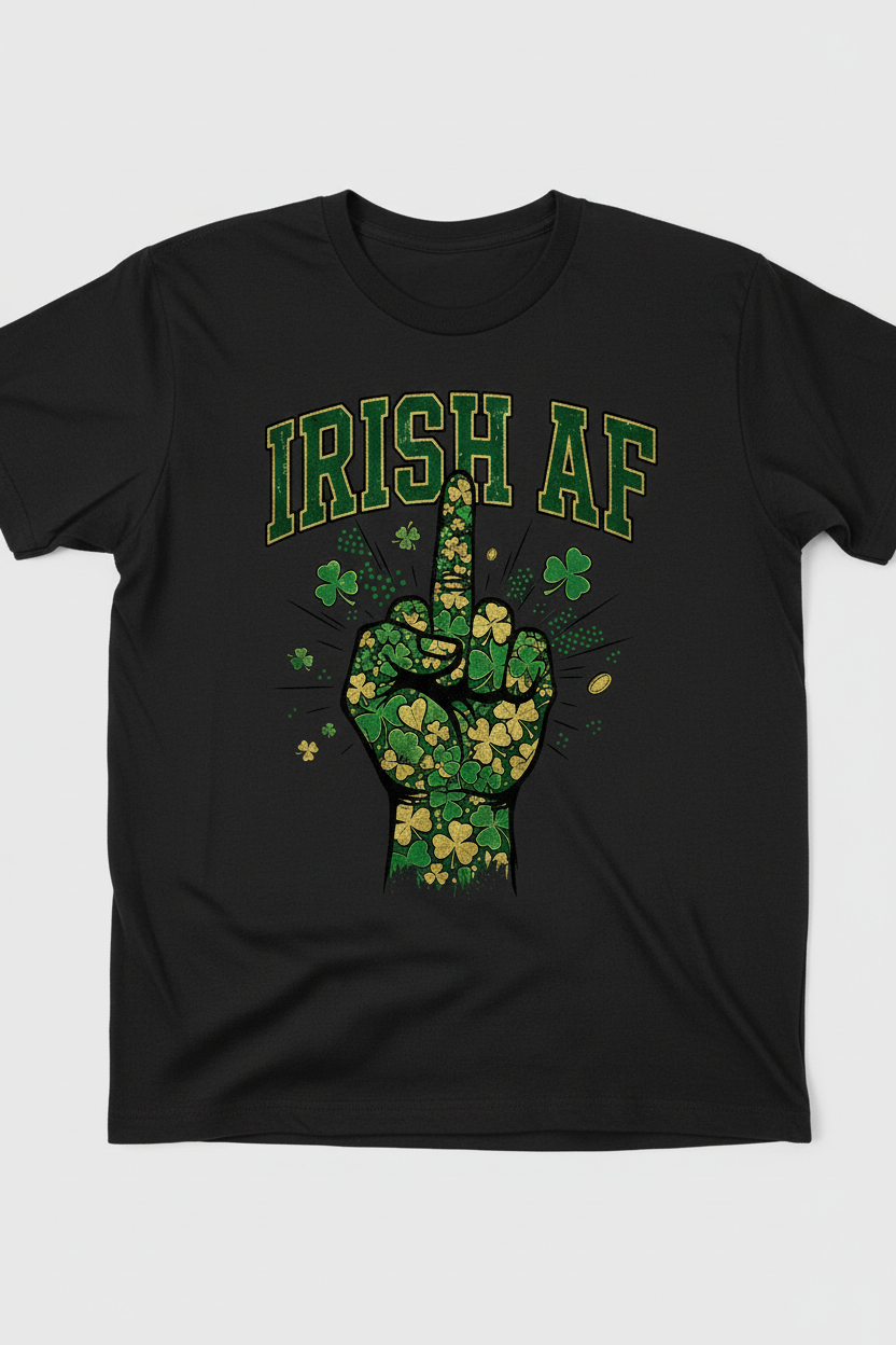 IRISH AF design on black t-shirt mockup