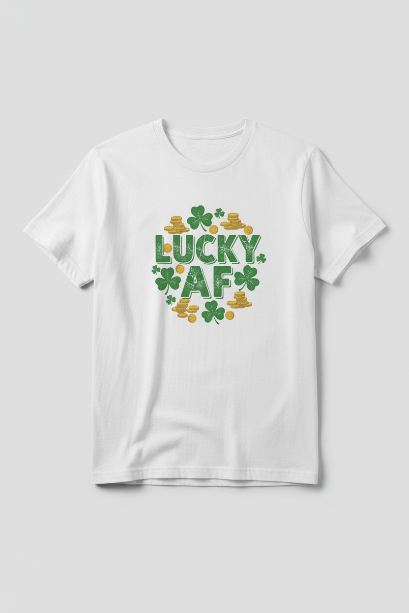 LUCKY AF design on white t-shirt mockup