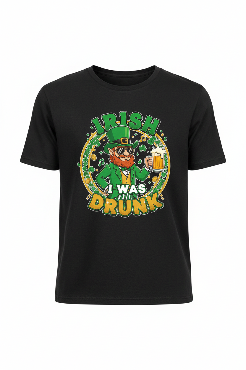 IRISH I WAS DRUNK design on black t-shirt mockup