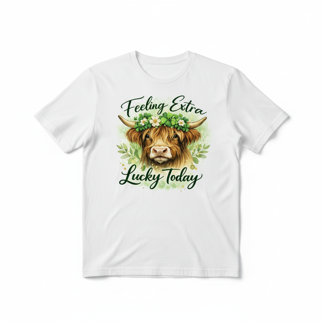 Feeling Extra Lucky Today Highland Cow Shirt Mockup