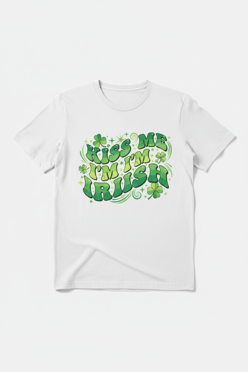 KISS ME I'M IRISH design on white t-shirt mockup