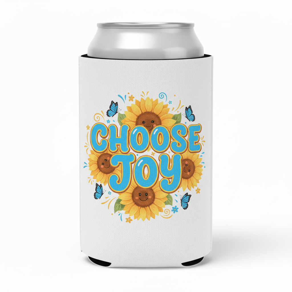 CHOOSE JOY design on white koozie