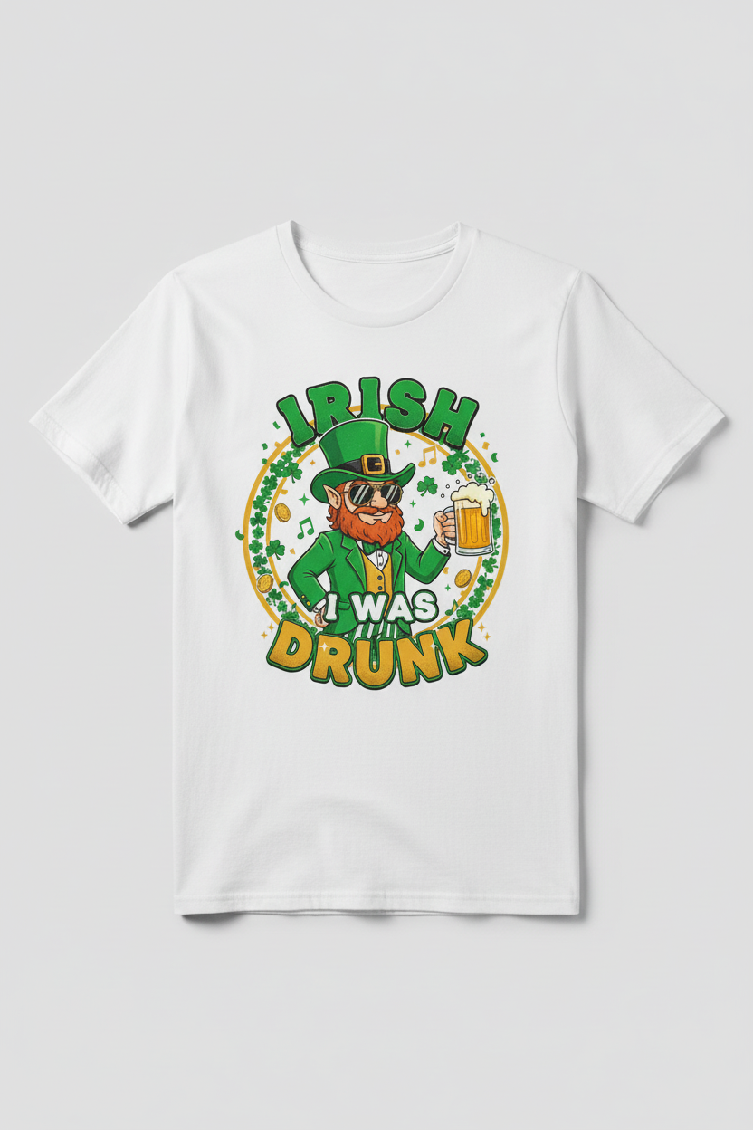 IRISH I WAS DRUNK design on white t-shirt mockup
