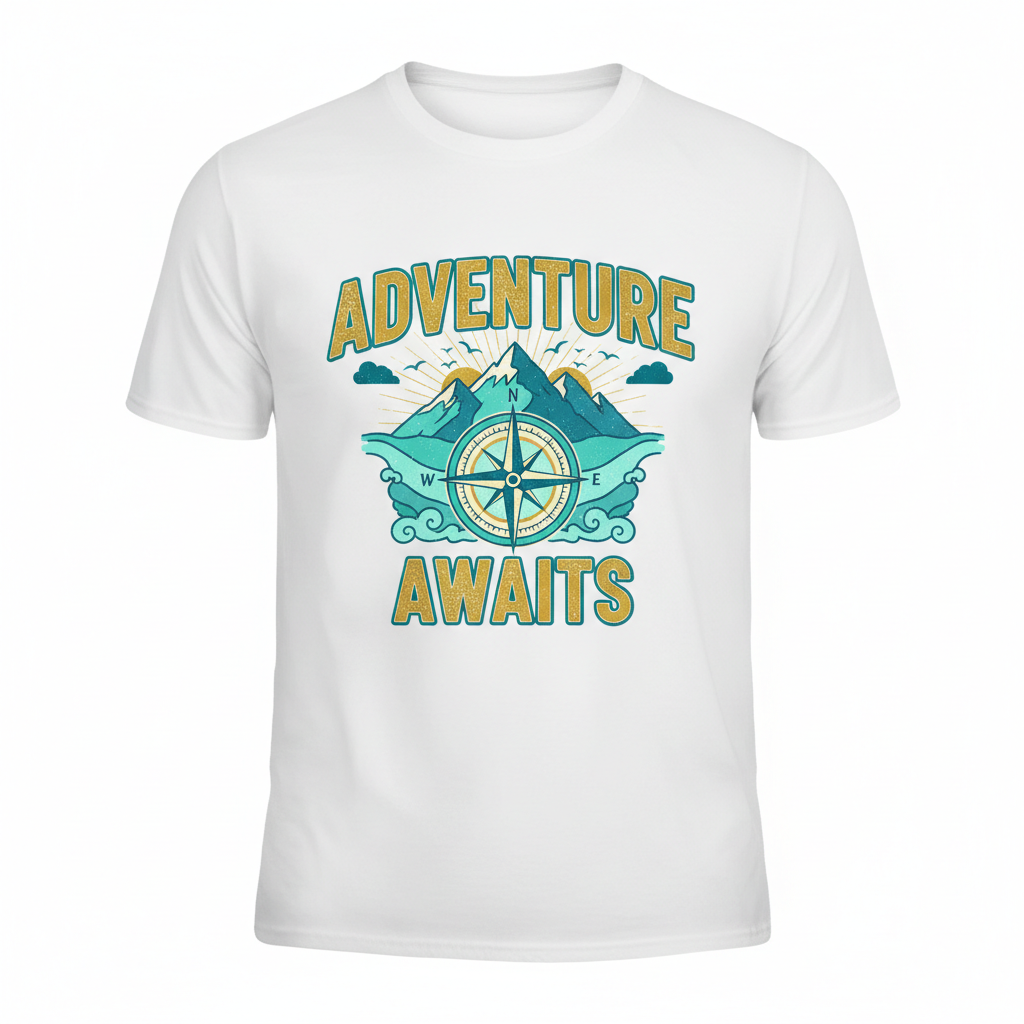 Adventure Awaits Travel T-Shirt | Wanderlust Mountain Compass Tee Adventure Awaits Travel T-Shirt | Wanderlust Mountain Compass Tee