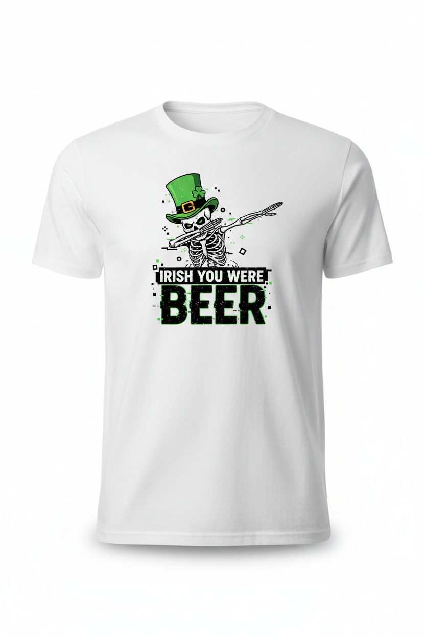 IRISH YOU WERE BEER design on white t-shirt mockup
