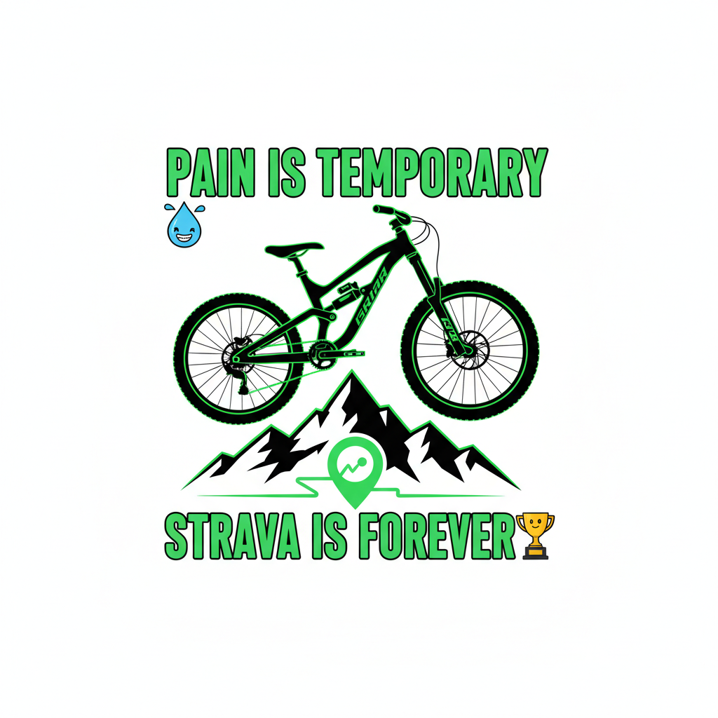 PAIN IS TEMPORARY STRAVA IS FOREVER funny MTB design