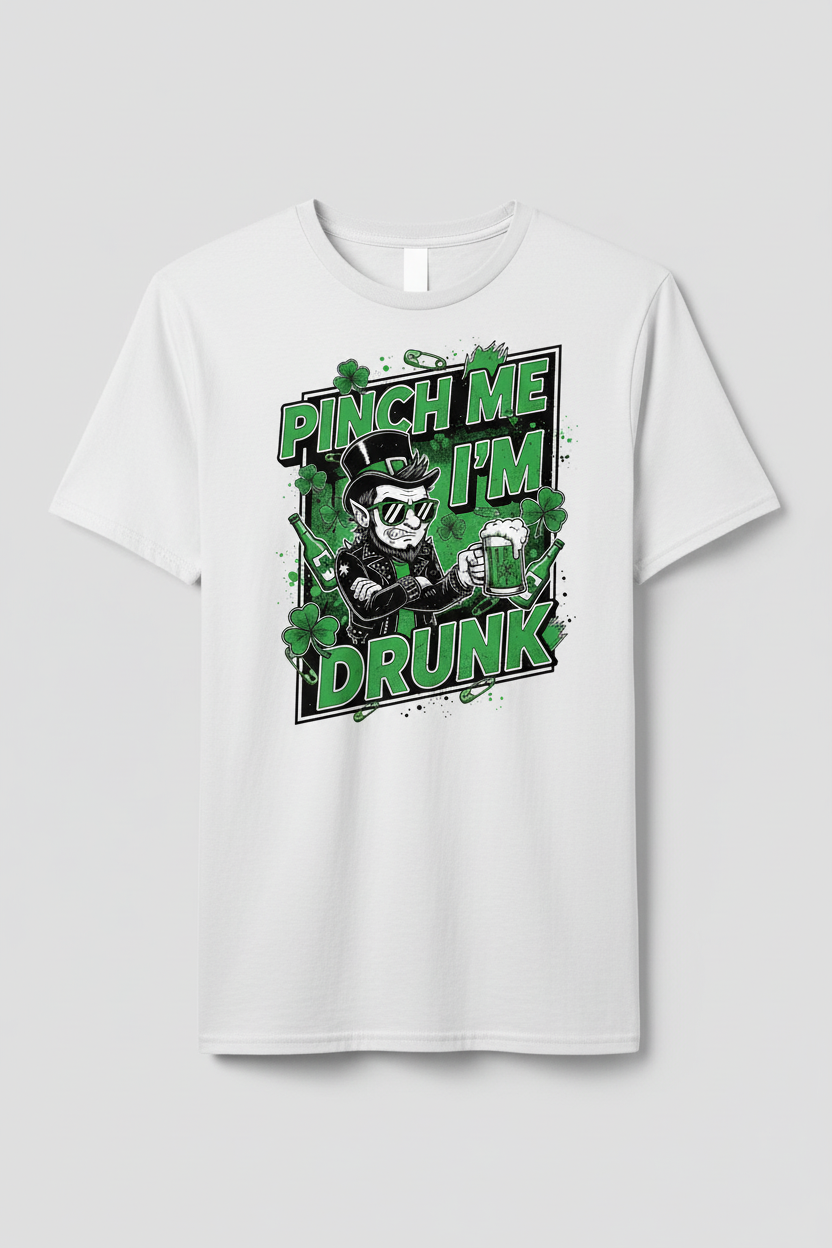 PINCH ME I'M DRUNK design on white t-shirt mockup